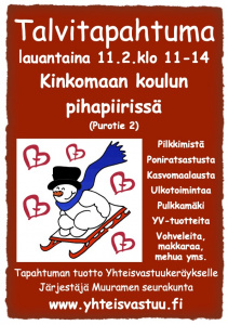 Yhteisvastuutapahtuma Kinkomaan koulun pihapiirissä 11.2. klo 11-14